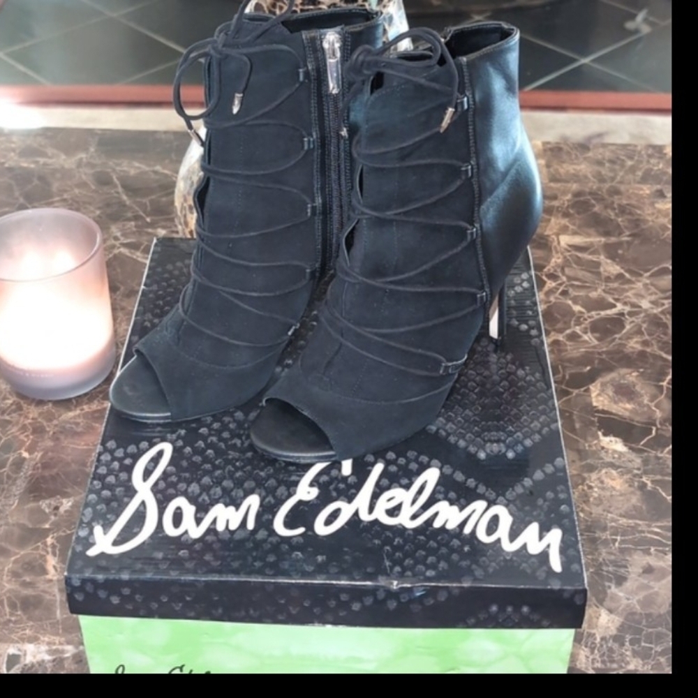 Sam Edelman Black Peep-Toe Ankle Booties